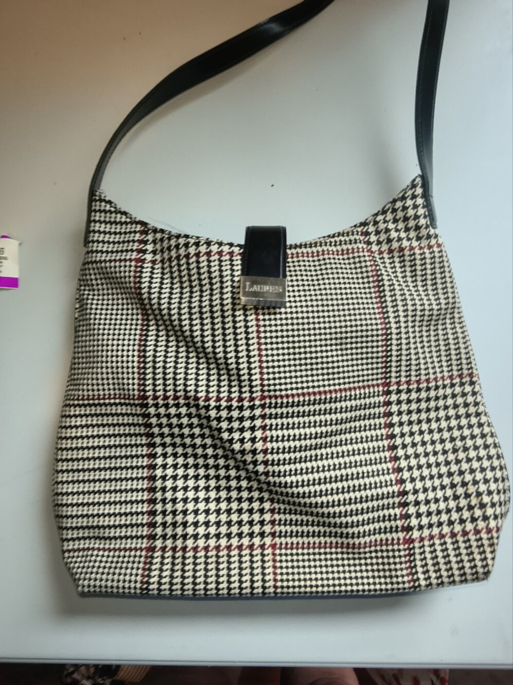 Ralph Lauren Houndstooth Shoulder Bag in Black, White and Red